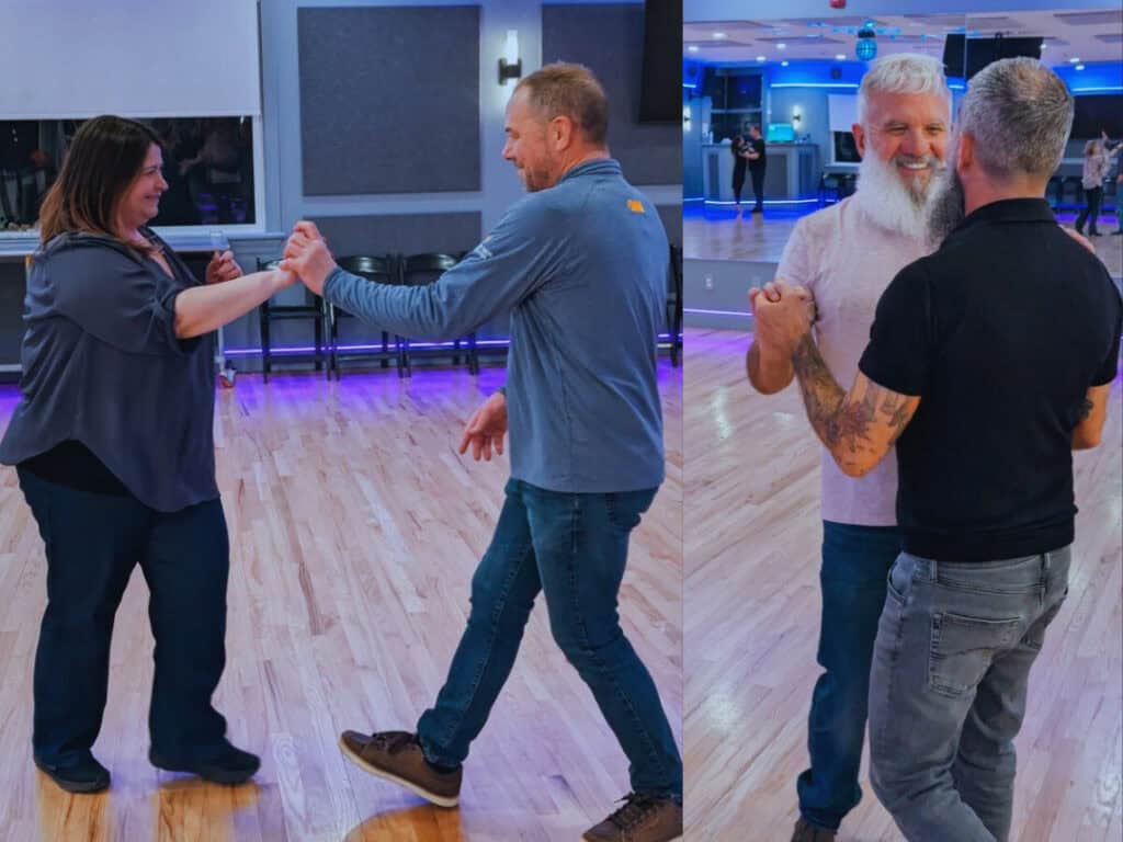 Two people dancing in a dance studio